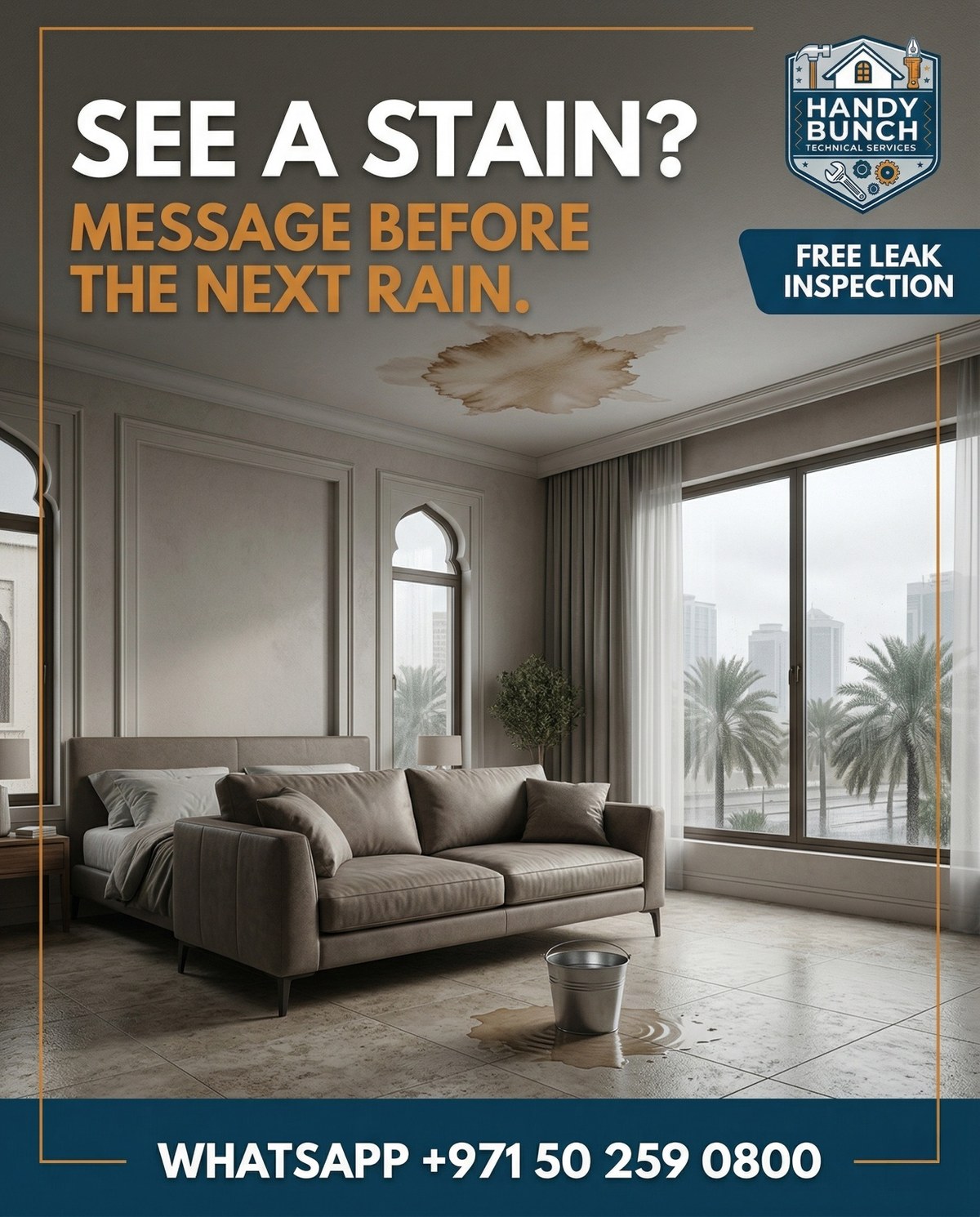 Handy Bunch poster asking customer to message before the next rain