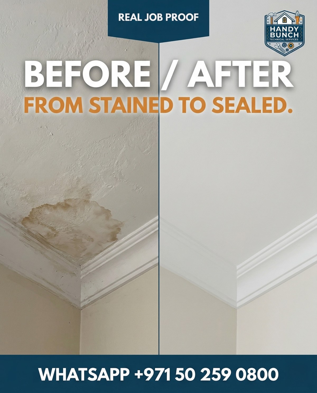Before and after repair proof poster by Handy Bunch